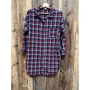 Joah Plaid Tunic Red Navy Flannel Longline Cozy Cabincore Fall‎ Layering Size M
